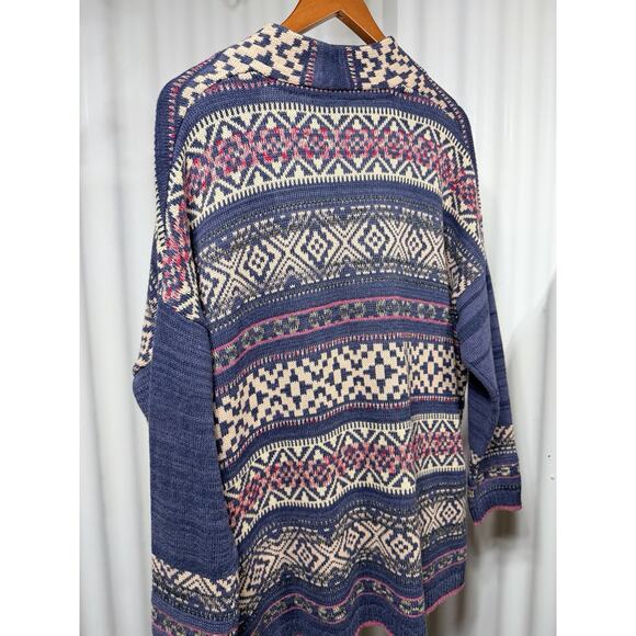 Chaps Women's XL Blue Fair Isle Open Front Cardigan Sweater Aztec Southwest - Picture 8 of 9